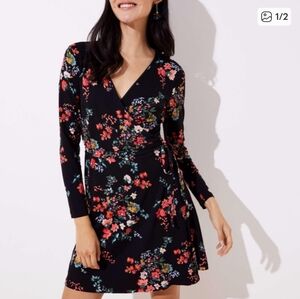 Loft Floral Wrap Dress Black Jersey MP